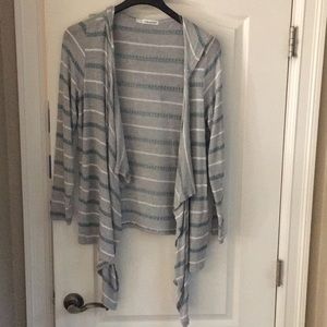 Teal white grey stripped hooded cardigan